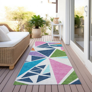 Piper Looms Chantille Geometric ACN1039 White Machine Washable Area Rug Runner Outdoor Lifestyle Image Feature