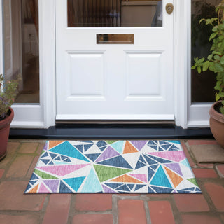 Piper Looms Chantille Geometric ACN1039 White Machine Washable Area Rug Scatter Outdoor Lifestyle Image Feature