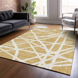 Piper Looms Chantille Geometric ACN1040 Gold Machine Washable Area Rug Lifestyle Image Feature