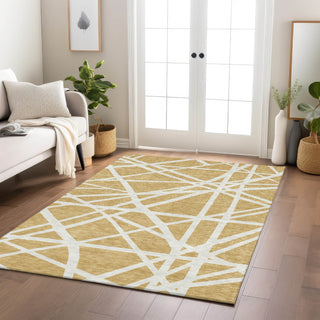 Piper Looms Chantille Geometric ACN1040 Gold Machine Washable Area Rug Lifestyle Image Feature