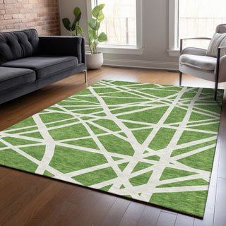 Piper Looms Chantille Geometric ACN1040 Green Machine Washable Area Rug Lifestyle Image Feature
