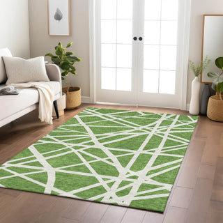 Piper Looms Chantille Geometric ACN1040 Green Machine Washable Area Rug Lifestyle Image Feature