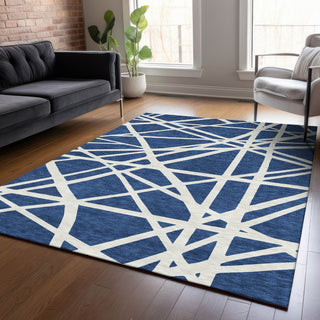 Piper Looms Chantille Geometric ACN1040 Navy Machine Washable Area Rug Lifestyle Image Feature