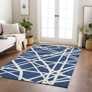 Piper Looms Chantille Geometric ACN1040 Navy Machine Washable Area Rug Lifestyle Image Feature