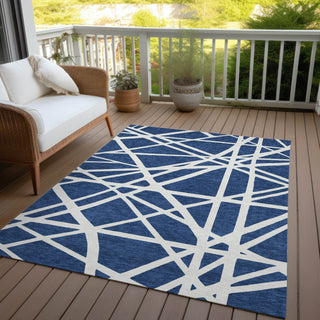 Piper Looms Chantille Geometric ACN1040 Navy Machine Washable Area Rug Outdoor Lifestyle Image Feature
