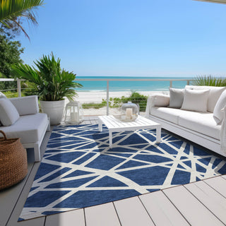 Piper Looms Chantille Geometric ACN1040 Navy Machine Washable Area Rug Outdoor Lifestyle Image Feature