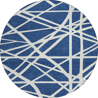 Piper Looms Chantille Geometric ACN1040 Navy Machine Washable Area Rug Round Main Image