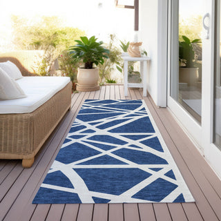 Piper Looms Chantille Geometric ACN1040 Navy Machine Washable Area Rug Runner Outdoor Lifestyle Image Feature