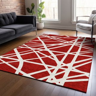 Piper Looms Chantille Geometric ACN1040 Red Machine Washable Area Rug Lifestyle Image Feature