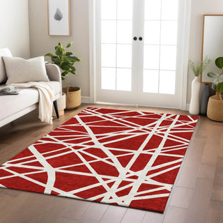 Piper Looms Chantille Geometric ACN1040 Red Machine Washable Area Rug Lifestyle Image Feature