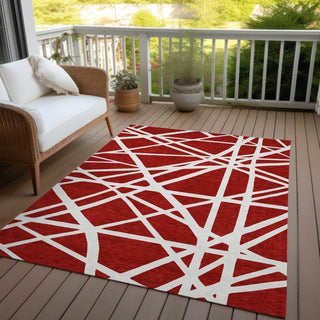 Piper Looms Chantille Geometric ACN1040 Red Machine Washable Area Rug Outdoor Lifestyle Image Feature