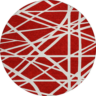 Piper Looms Chantille Geometric ACN1040 Red Machine Washable Area Rug Round Main Image