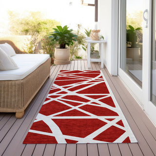 Piper Looms Chantille Geometric ACN1040 Red Machine Washable Area Rug Runner Outdoor Lifestyle Image Feature