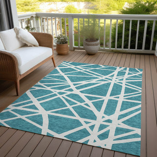 Piper Looms Chantille Geometric ACN1040 Teal Machine Washable Area Rug Outdoor Lifestyle Image Feature