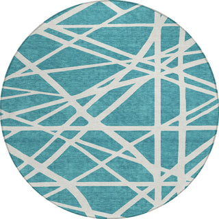 Piper Looms Chantille Geometric ACN1040 Teal Machine Washable Area Rug Round Main Image
