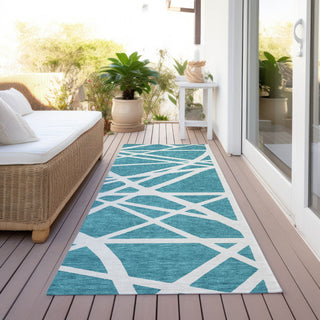 Piper Looms Chantille Geometric ACN1040 Teal Machine Washable Area Rug Runner Outdoor Lifestyle Image Feature