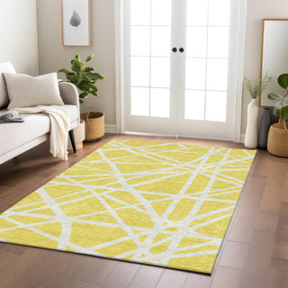 Piper Looms Chantille Geometric ACN1040 Yellow Machine Washable Area Rug Lifestyle Image Feature