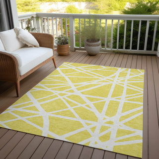 Piper Looms Chantille Geometric ACN1040 Yellow Machine Washable Area Rug Outdoor Lifestyle Image Feature