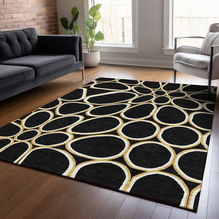 Piper Looms Chantille Circles ACN1041 Black Machine Washable Area Rug Lifestyle Image Feature
