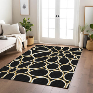 Piper Looms Chantille Circles ACN1041 Black Machine Washable Area Rug Lifestyle Image Feature