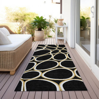 Piper Looms Chantille Circles ACN1041 Black Machine Washable Area Rug Runner Outdoor Lifestyle Image Feature