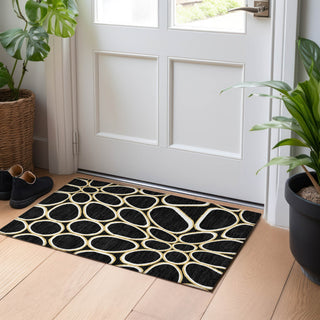 Piper Looms Chantille Circles ACN1041 Black Machine Washable Area Rug Scatter Lifestyle Image Feature