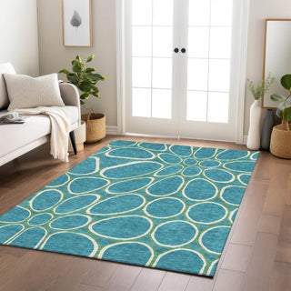 Piper Looms Chantille Circles ACN1041 Teal Machine Washable Area Rug Lifestyle Image Feature