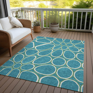 Piper Looms Chantille Circles ACN1041 Teal Machine Washable Area Rug Outdoor Lifestyle Image Feature