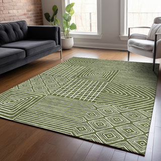 Piper Looms Chantille Geometric ACN1044 Olive Machine Washable Area Rug Lifestyle Image Feature