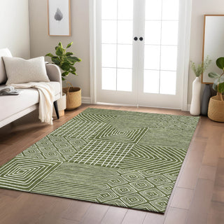 Piper Looms Chantille Geometric ACN1044 Olive Machine Washable Area Rug Lifestyle Image Feature