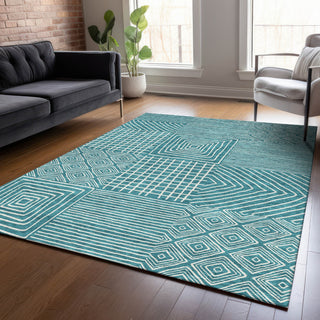 Piper Looms Chantille Geometric ACN1044 Teal Machine Washable Area Rug Lifestyle Image Feature