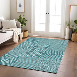 Piper Looms Chantille Geometric ACN1044 Teal Machine Washable Area Rug Lifestyle Image Feature
