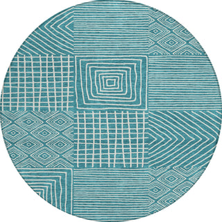 Piper Looms Chantille Geometric ACN1044 Teal Machine Washable Area Rug Round Main Image