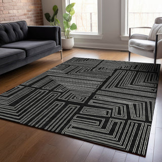 Piper Looms Chantille Geometric ACN1045 Black Machine Washable Area Rug Lifestyle Image Feature