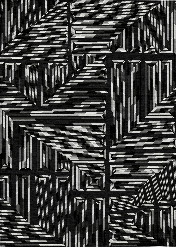 Piper Looms Chantille Geometric ACN1045 Black Machine Washable Area Rug main image