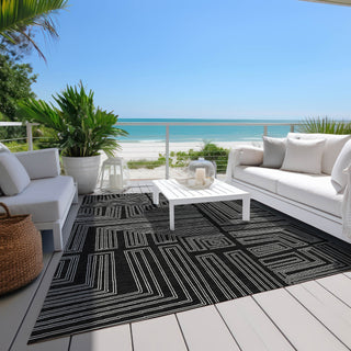 Piper Looms Chantille Geometric ACN1045 Black Machine Washable Area Rug Outdoor Lifestyle Image Feature