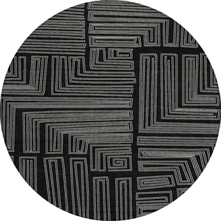 Piper Looms Chantille Geometric ACN1045 Black Machine Washable Area Rug Round Main Image