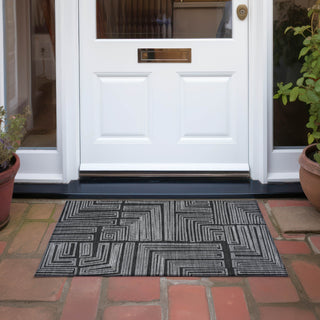 Piper Looms Chantille Geometric ACN1045 Black Machine Washable Area Rug Scatter Outdoor Lifestyle Image Feature