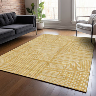 Piper Looms Chantille Geometric ACN1045 Gold Machine Washable Area Rug Lifestyle Image Feature