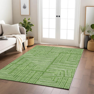 Piper Looms Chantille Geometric ACN1045 Green Machine Washable Area Rug Lifestyle Image Feature