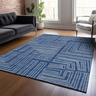 Piper Looms Chantille Geometric ACN1045 Navy Machine Washable Area Rug Lifestyle Image Feature