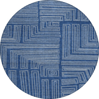 Piper Looms Chantille Geometric ACN1045 Navy Machine Washable Area Rug Round Main Image