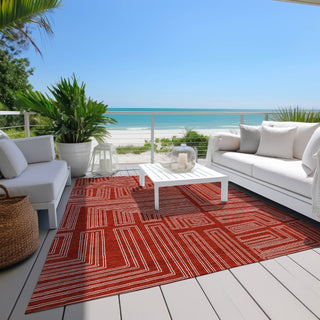 Piper Looms Chantille Geometric ACN1045 Red Machine Washable Area Rug Outdoor Lifestyle Image Feature