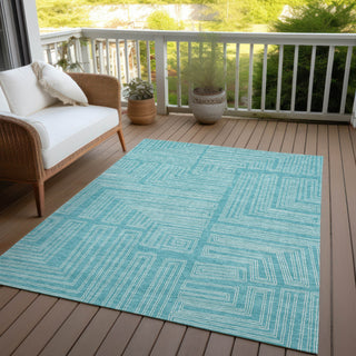 Piper Looms Chantille Geometric ACN1045 Turquoise Machine Washable Area Rug Outdoor Lifestyle Image Feature