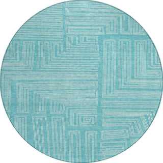 Piper Looms Chantille Geometric ACN1045 Turquoise Machine Washable Area Rug Round Main Image