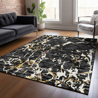 Piper Looms Chantille Stripes ACN1046 Black Machine Washable Area Rug Lifestyle Image Feature