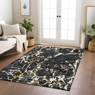 Piper Looms Chantille Stripes ACN1046 Black Machine Washable Area Rug Lifestyle Image Feature