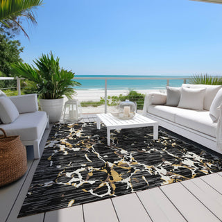 Piper Looms Chantille Stripes ACN1046 Black Machine Washable Area Rug Outdoor Lifestyle Image Feature