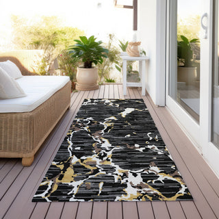 Piper Looms Chantille Stripes ACN1046 Black Machine Washable Area Rug Runner Outdoor Lifestyle Image Feature