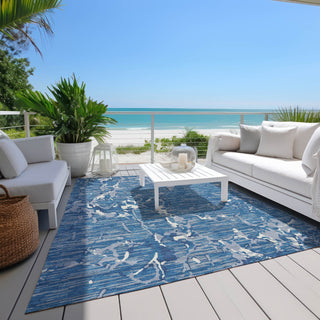 Piper Looms Chantille Stripes ACN1046 Blue Machine Washable Area Rug Outdoor Lifestyle Image Feature